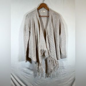 Hollister Cardigan Sweater Fringe Women’s Size L Beige